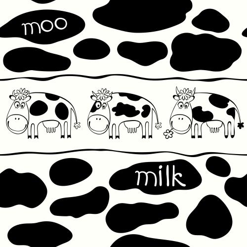 奶牛。矢量图 卡通斑点奶牛和moo文字图案