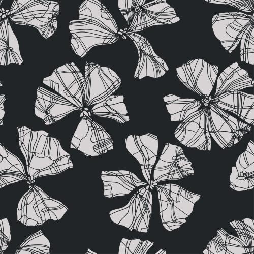 矢量图片 黑色背景上的装饰性花朵、剪影和轮廓