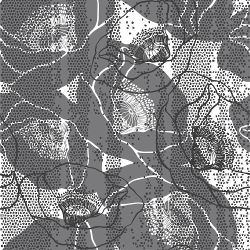 马赛克。矢量图 单色的罂粟在镶嵌画
