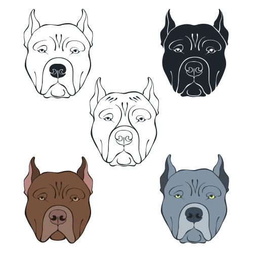 狗。矢量图 比特犬小脸白底多种设计