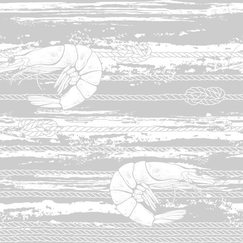 海。矢量图 虾, 绳索, 海洋结, 灰色浪