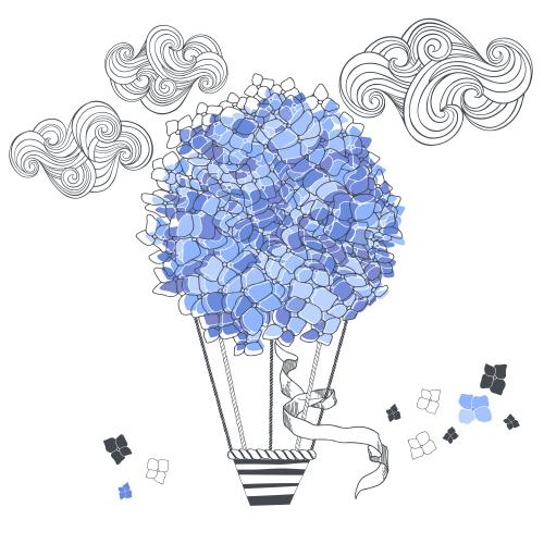 浪漫。矢量图 香氛减压球-八仙花-白底云朵