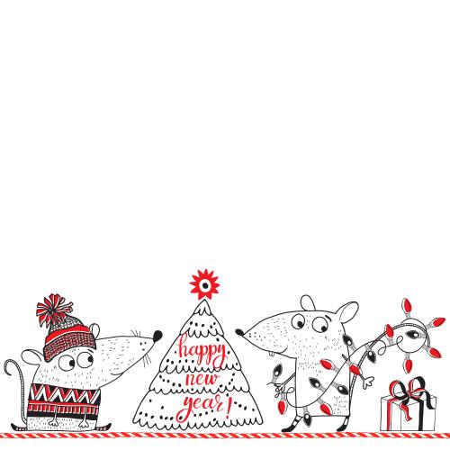 老鼠。矢量图 新年贺卡设计-带可爱的动画老鼠图案与白色留白文字区域