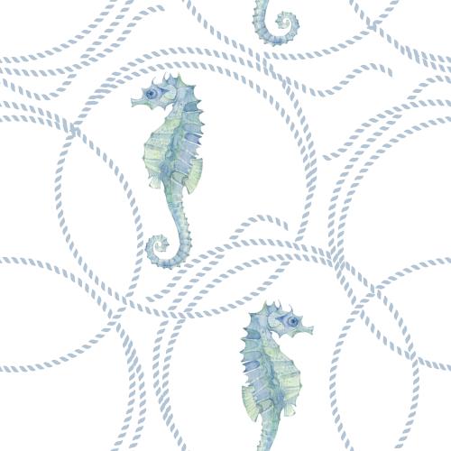 原创位图 海水绳圈 水彩海马白色背景