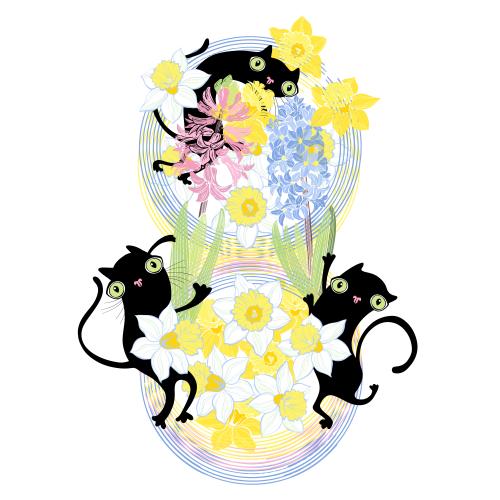 矢量图片 花朵八与卡通黑猫