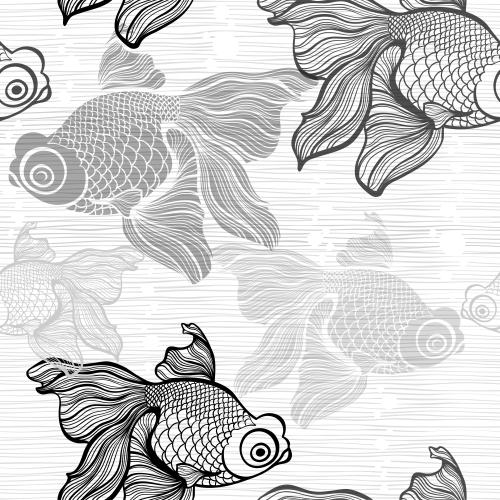 矢量图片 黑白小鱼波浪