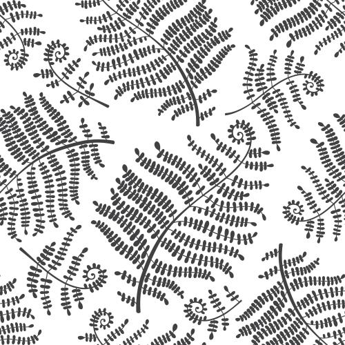 蕨类植物。矢量图 蕨叶黑影白底