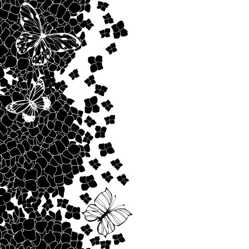 绣球花。矢量图 绣球花与蝴蝶, 留白空间