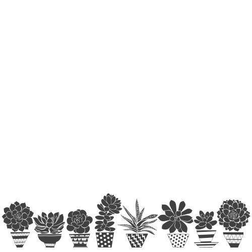 矢量图片 盆栽多肉植物, 黑色剪影, 白色背景可添加文字