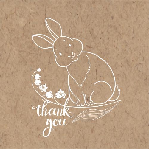 图像可爱的兔子铃兰加上“thank you”字样的牛皮纸底