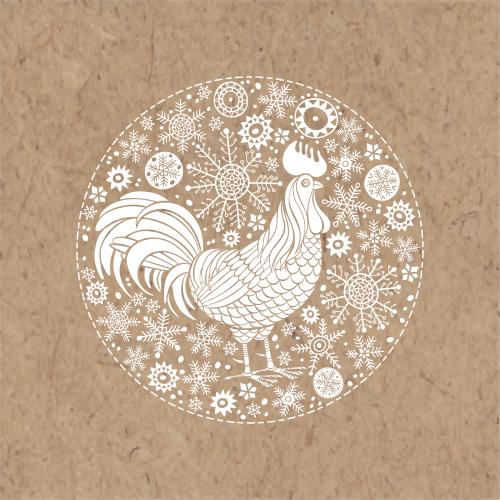 公鸡。矢量图 公鸡圈形雪花牛皮纸