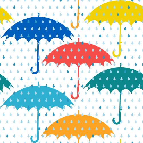 秋天。矢量图 多色雨伞，白底雨滴