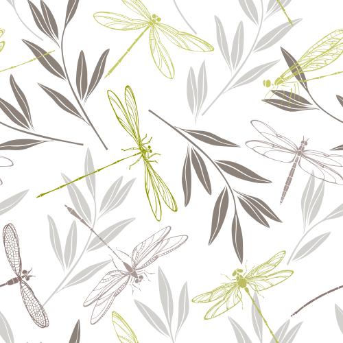 蜻蜓。矢量图 白色背景上的蜻蜓和带小叶子的枝条
