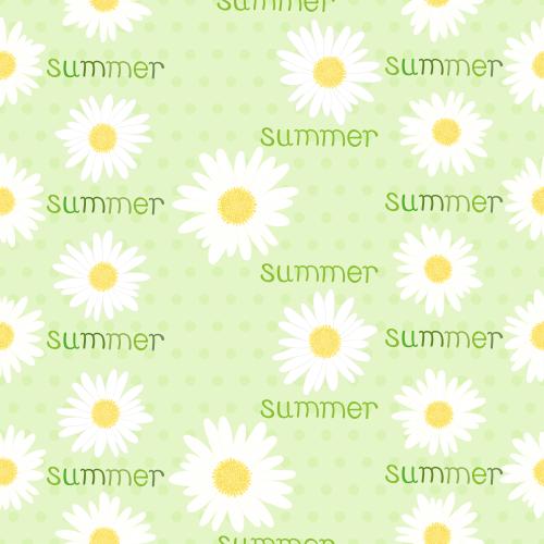 波尔卡圆点。矢量图 洋甘菊,绿底白点印有summer字样