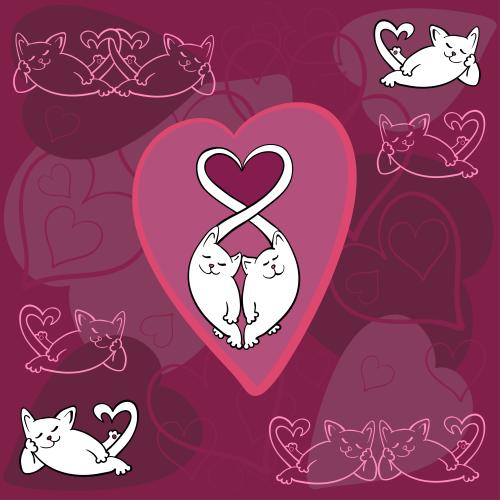 猫。矢量图 猫与爱心酒红色