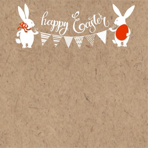 矢量图片 两个复活节兔子与花环，印有“happy easter”，牛皮纸上的文字区域