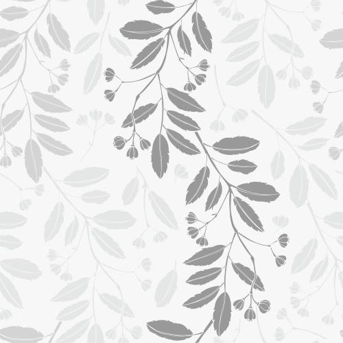 矢量图片 白底抽象枝叶与花朵的单色轮廓