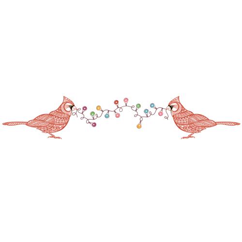 红衣主教鸟。矢量图 双鸟红雀握着花环
