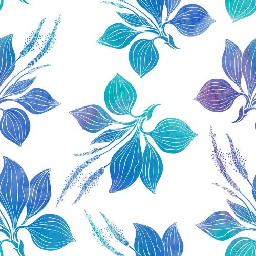 原创位图 水彩车前草 蓝绿色调白底