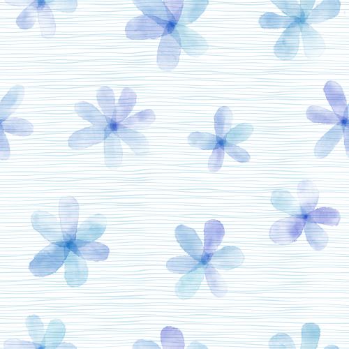 原创位图 水彩花卉，白底蓝色水平条纹