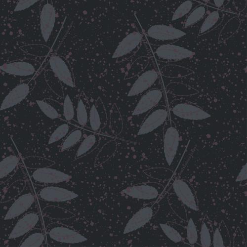 墨渍。矢量图 带叶的小枝与暗灰色装饰斑点