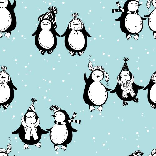 企鹅。矢量图 卡通企鹅蓝天下雪