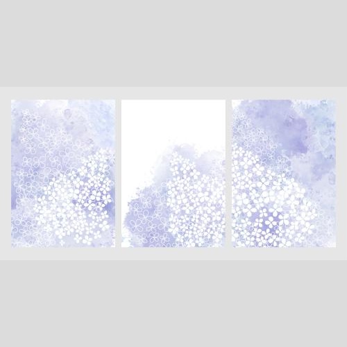 紫丁香。矢量图 三张水彩纸丁香花明信片