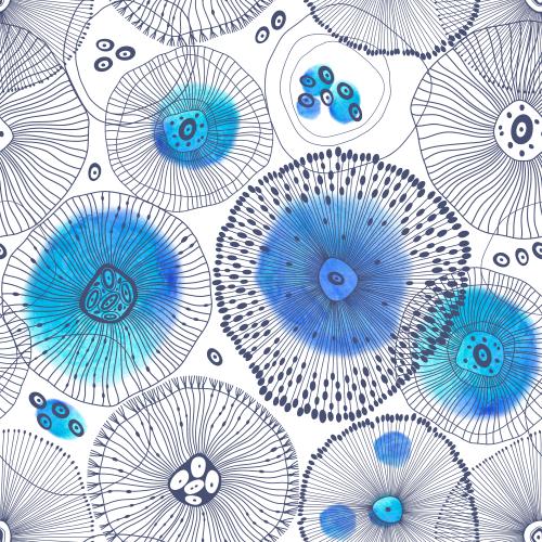矢量图片 抽象海洋生物和圆形水彩碎片白底