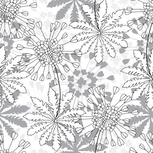 矢量图片 图案化花朵、轮廓和剪影白色为底