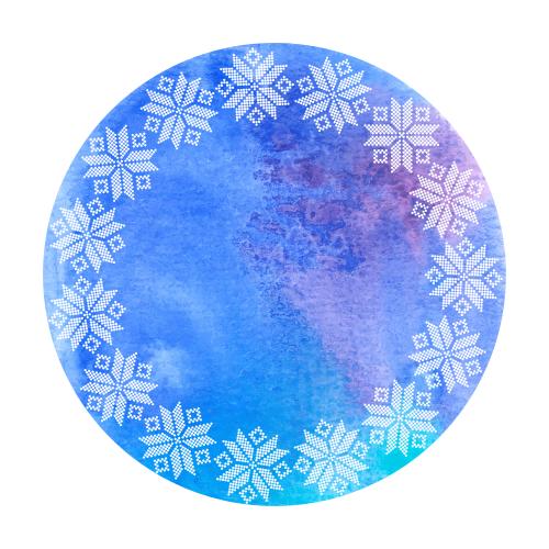 水彩风格。矢量图 圆形相框点状星雪花蓝色水彩背景