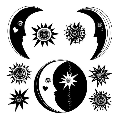 月亮。矢量图 白色背景上的装饰月亮与星星