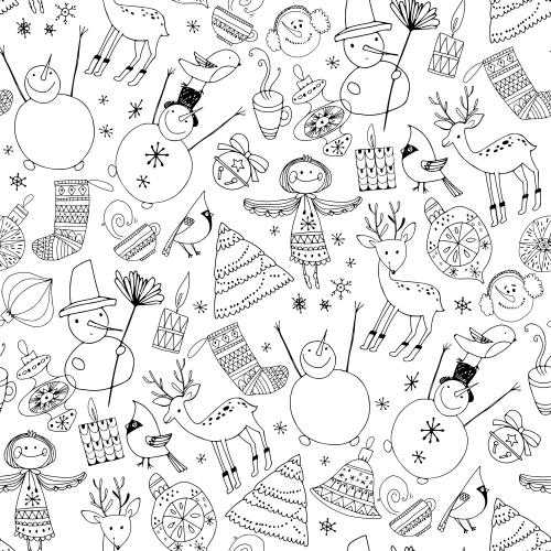 雪人。矢量图 天使、雪人、鹿、玩具、蜡烛及其他冬季节日符号北欧风格白底