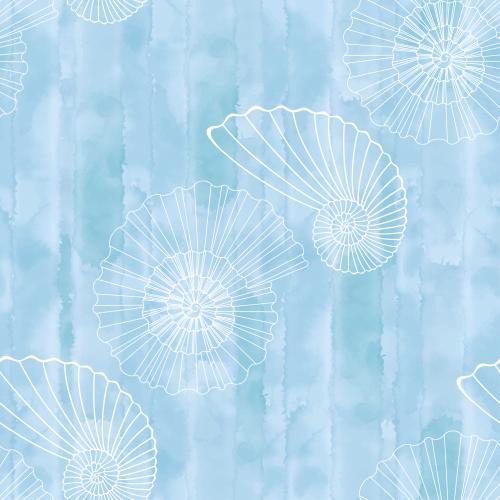 矢量图片 海贝壳白描轮廓浅蓝水彩风