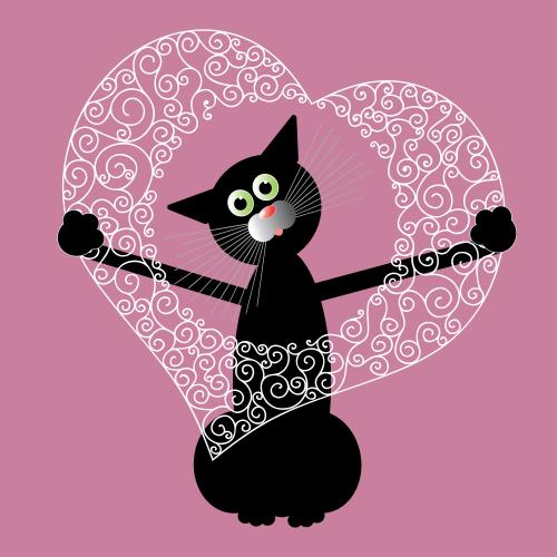 猫。矢量图 黑猫与镂空心