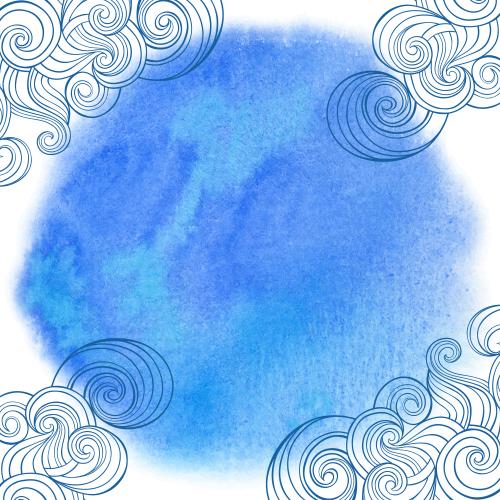 矢量图片 蓝色波浪圆形水彩图案在白色背景上