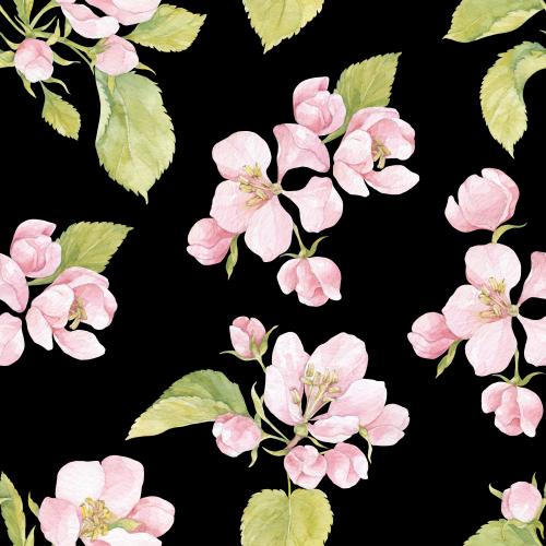 原创位图 水彩樱花黑底
