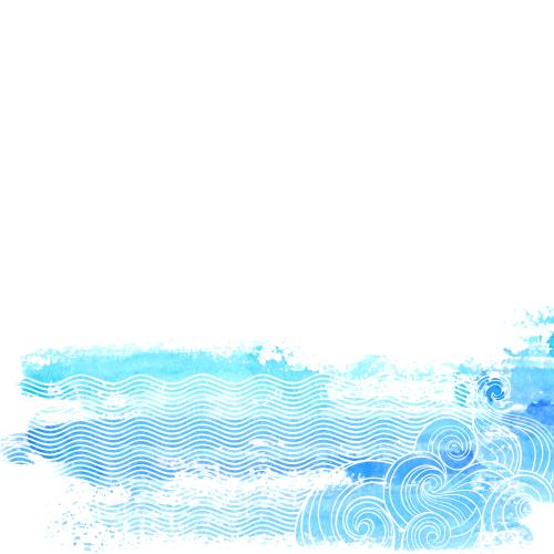 水彩风格。矢量图 水彩波浪蓝松石色-白色留白区域
