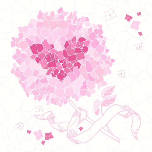 绣球花。矢量图 绣球花配丝带与心形图案