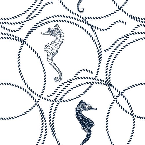 海用绳子。矢量图 海缆圈与白色海马