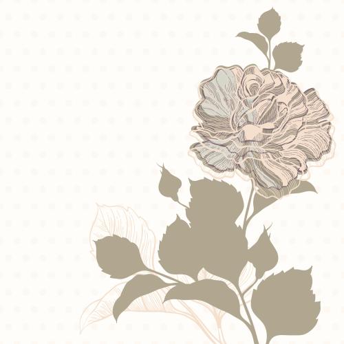 玫瑰花。矢量图 淡彩玫瑰与叶及花蕾，浅色圆点底纹图案