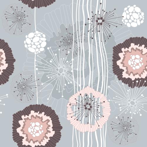 花卉。矢量图 灰背景上有垂直波浪线条的花朵
