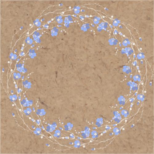 亚麻。矢量图 圆形相框花环-绽放亚麻卡纸