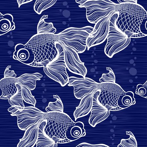 矢量图片 白色鱼在蓝色波浪上