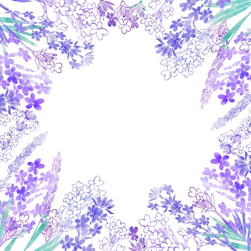 原创位图 水彩薰衣草 白色底圆形文字框边框