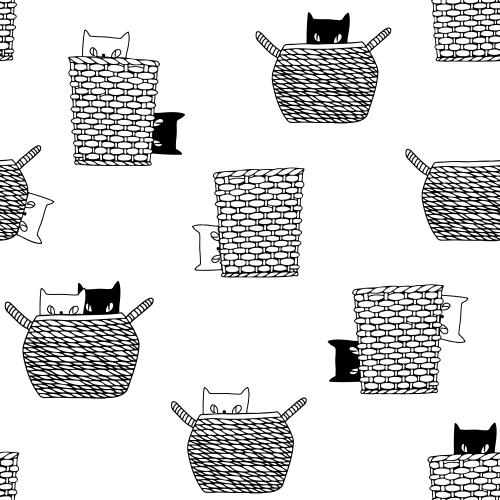 矢量图片 卡通猫咪在白色背景上的篮子里