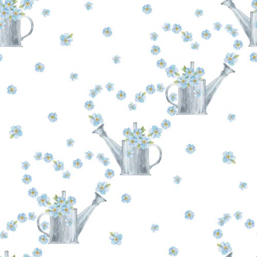 原创位图 水彩勿忘我花洒，心形花朵白色背景