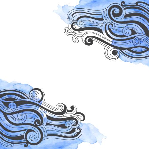 矢量图片 蓝色水彩碎片上的装饰波纹，白色文字区域，角落构图