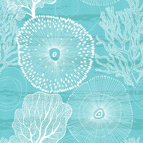 矢量图片 抽象海洋生物海浪珊瑚天青色底