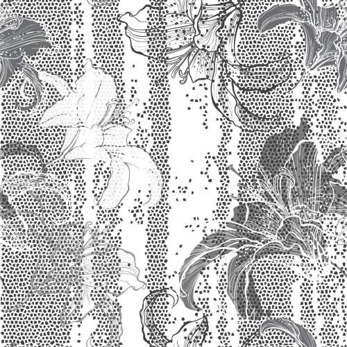 马赛克。矢量图 单色马赛克上的百合花