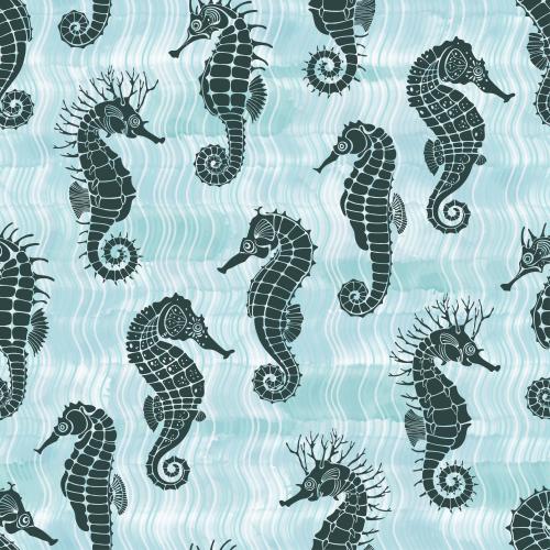 矢量图片 海马水彩波浪